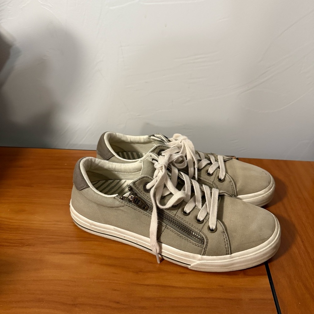 Täōs Z Soul Lace Up Zip Up Comfort Fashion Sneaker‎ Green Tan Neutral Canvas 8